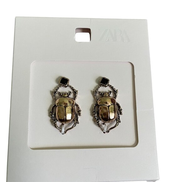 Zara Maxi Beetle Insect Earrings – Gold Statement Jewelry with Crystal Detail - Picture 1 of 5